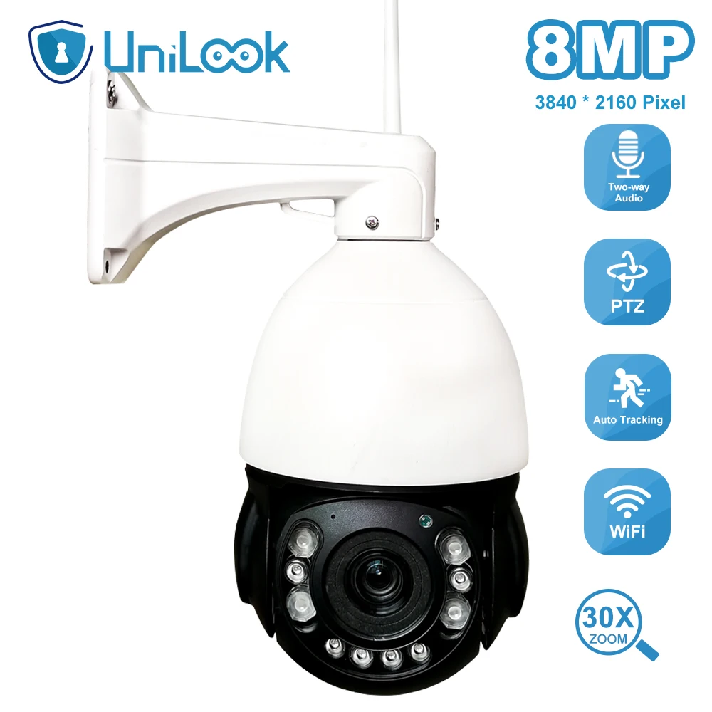 

UniLook 5/8MP WiFi PTZ Camera Outdoo Human Auto Tracking Wireless Surveillance IP Camera with 30X Zoom Two-way Audio H.265 P2P
