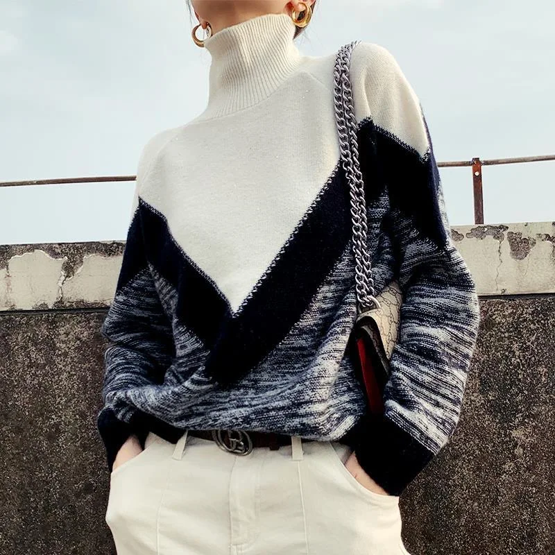 Loose Knitted Sweater Autumn Winter Women Jumpers Long Sleeve Ladies Pullovers Sweaters Korean High Street Color Block Sweaters
Loose Knitted Sweater Autumn Winter Women Jumpers Long Sleeve Ladies Pullovers Sweaters Korean High Street Color Block Sweaters