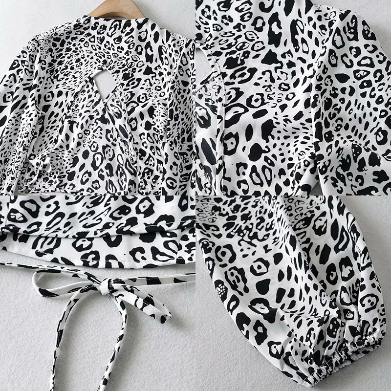GCAROL Spring Summer Women V Neck Sexy Leopard Blouse Bow Tie Back Hollow Crop Top Lantern Sleeve Short Pullover
GCAROL Spring Summer Women V Neck Sexy Leopard Blouse Bow Tie Back Hollow Crop Top Lantern Sleeve Short Pullover