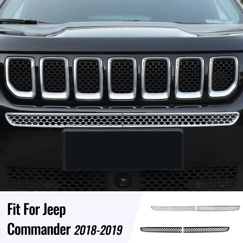 

2Pcs Front Grille Grill Cover Inserts Frame Trims Protective Grid for 2018 2019 Jeep Grand Commander