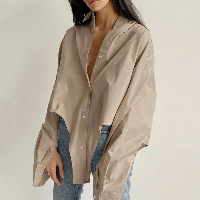 VGH Casual White Irregular Women's Shirt Lapel Long Sleeve Korean Loose Straight Fashion Solid Woman Blouses 2021 Spring Clothes 
VGH Casual White Irregular Women's Shirt Lapel Long Sleeve Korean Loose Straight Fashion Solid Woman Blouses 2021 Spring Clothes