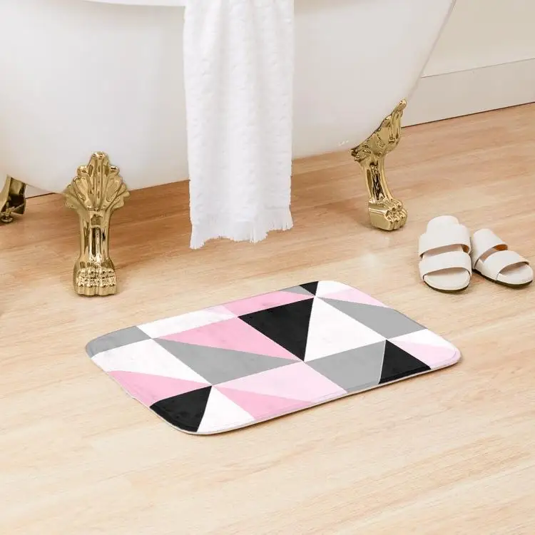 Розовый белый серый и черный геометрический Коврик Pa для ванной украшение