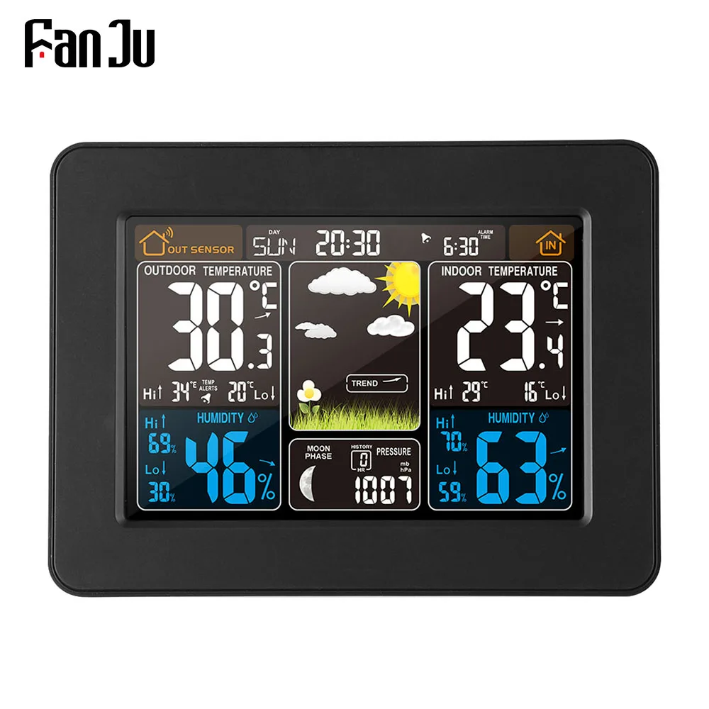 FanJu будильник цифровые часы температура влажность беспроводной Барометр метеостанция с прогнозом электронные часы настольные часы
FanJu будильник цифровые часы температура влажность беспроводной Барометр метеостанция с прогнозом электронные часы настольные часы
