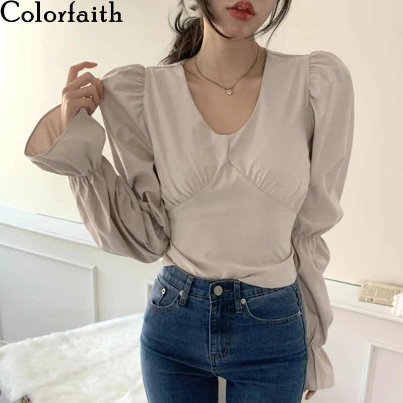 Colorfaith New 2020 Women Autumn Winter Blouse Shirts Vintage Elegant Pagoda Sleeve Lace Up Solid Korean Style Lady Tops BL1512 
Colorfaith New 2020 Women Autumn Winter Blouse Shirts Vintage Elegant Pagoda Sleeve Lace Up Solid Korean Style Lady Tops BL1512