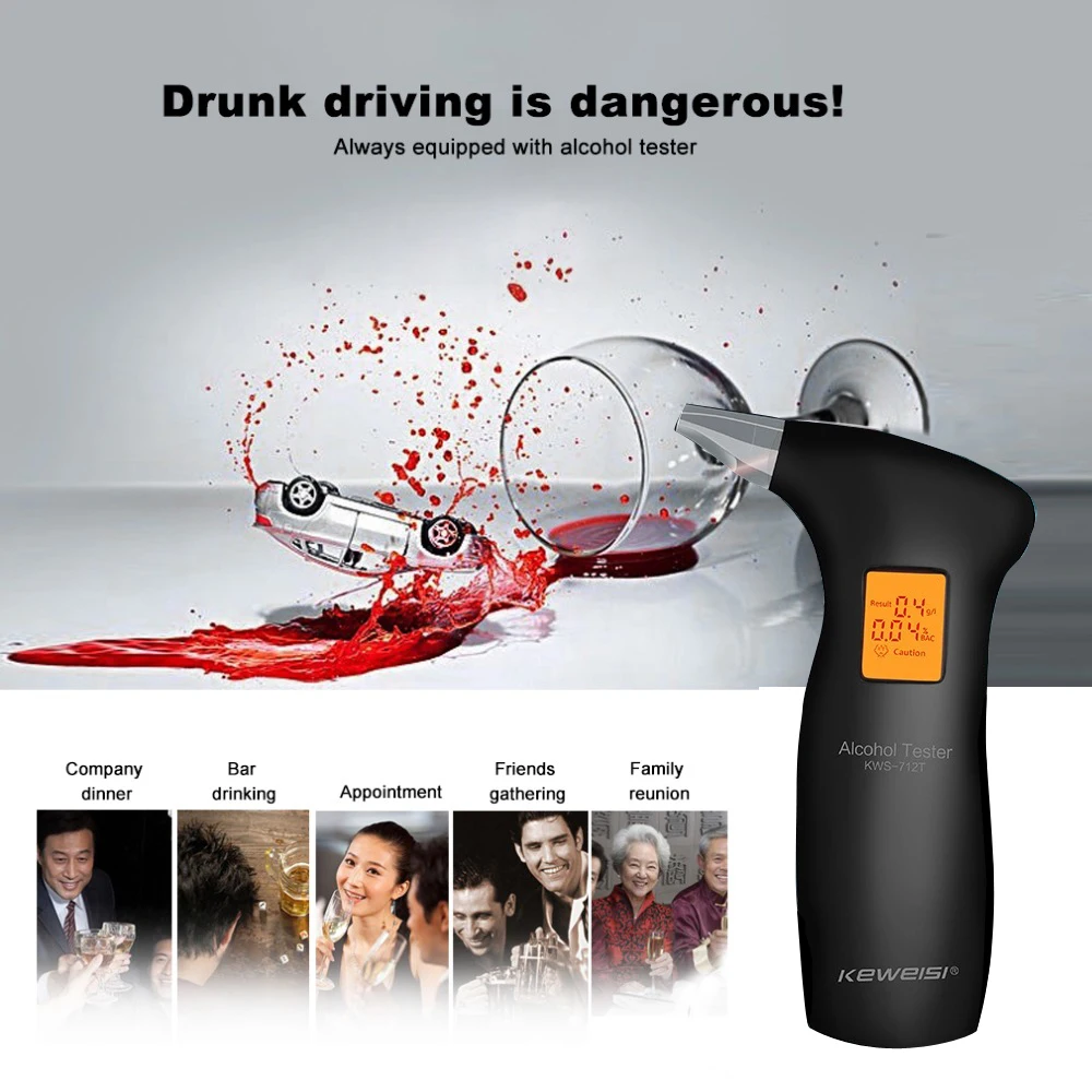 LCD Display Digital Alcohol Tester Professional Police Alert Breath Alcohol Tester Device Breathalyzer Analyzer Detector Test DF