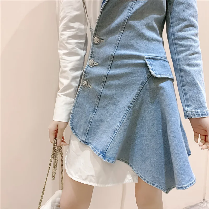 2020 Autumn Women Patchwork Demin Dress Fashion Women Long Sleeve Mini Denim Dresses 
2020 Autumn Women Patchwork Demin Dress Fashion Women Long Sleeve Mini Denim Dresses