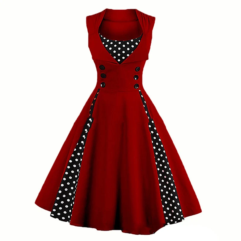 Cute Dot Retro Design Sleeveless Stitching Dress Princess Slim Waist Button Big Swing Vintage Dresss Summer Dress For Women
Cute Dot Retro Design Sleeveless Stitching Dress Princess Slim Waist Button Big Swing Vintage Dresss Summer Dress For Women