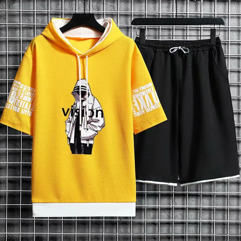 Streetwear Men's Sets Japan Men Clothing Print Hooded Short Sleeve T Shirts+Casual Elastic Waist Shorts Fashion Tracksuit Men
Streetwear Men's Sets Japan Men Clothing Print Hooded Short Sleeve T Shirts+Casual Elastic Waist Shorts Fashion Tracksuit Men