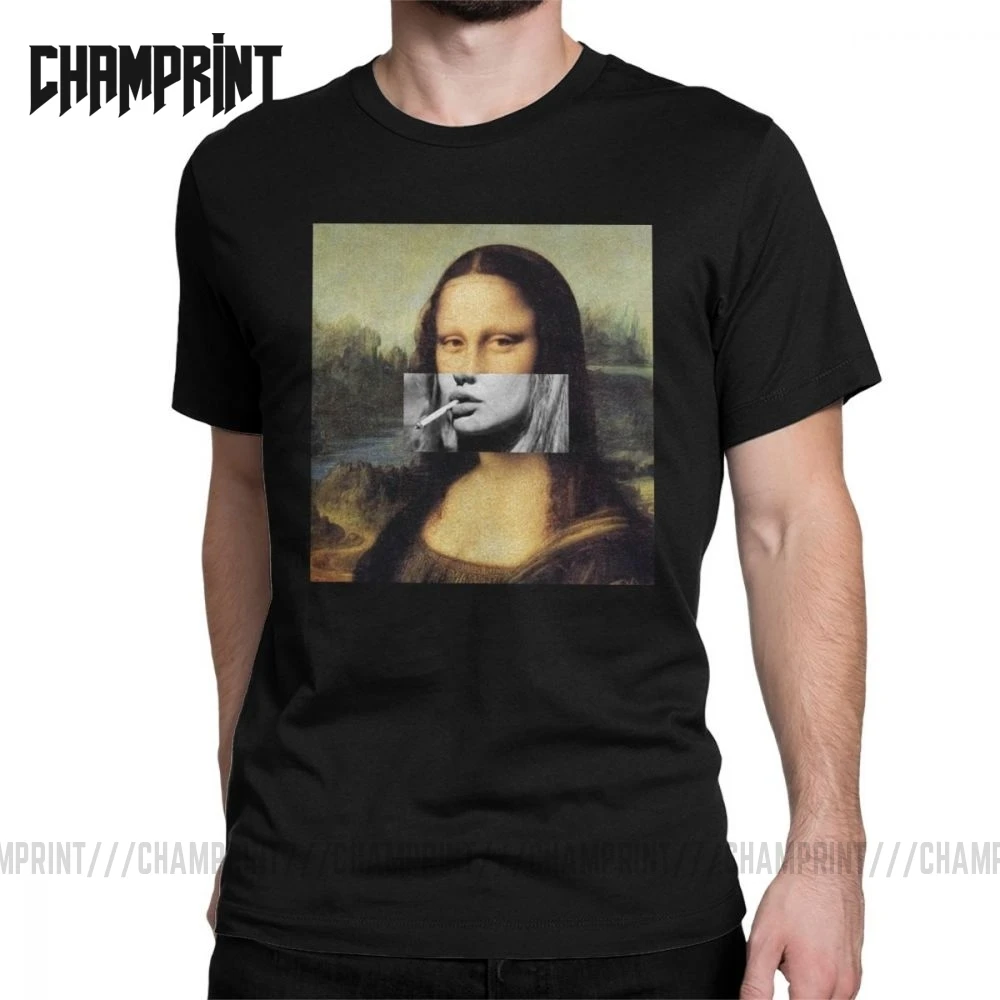 Мужская футболка с коротким рукавом Smoking Mona Lisa Юмористическая из 100% хлопка