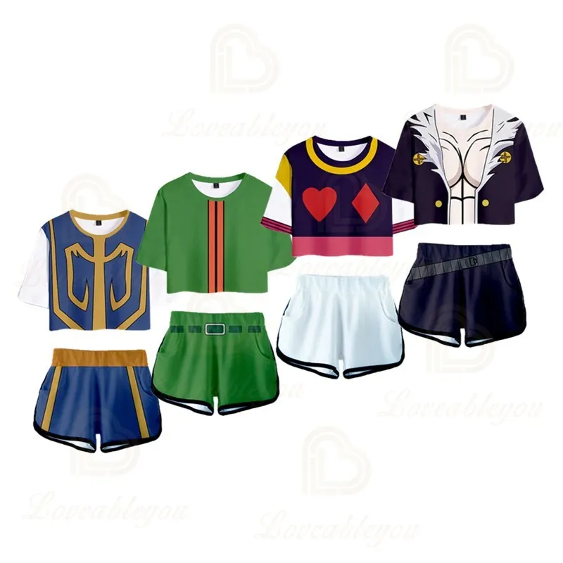 2020 Summer Cropped Tops T-shirt Suit Female Hunter Cosplay Hisoka 3D Cropped T-shirt Shorts Suit Casual Women Sets
2020 Summer Cropped Tops T-shirt Suit Female Hunter Cosplay Hisoka 3D Cropped T-shirt Shorts Suit Casual Women Sets