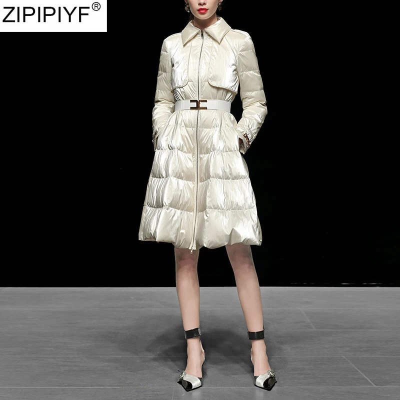 2019 Зимняя одежда длинное толстое пальто Для женщин пуховик модные отложной