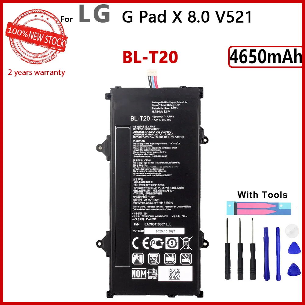 100% Genuine BL-T20 BL T20 Battery For LG G Pad X 8.0 V521 V525 4650mAh Table PC In Stock New Batteries With Gift Tools
100% Genuine BL-T20 BL T20 Battery For LG G Pad X 8.0 V521 V525 4650mAh Table PC In Stock New Batteries With Gift Tools