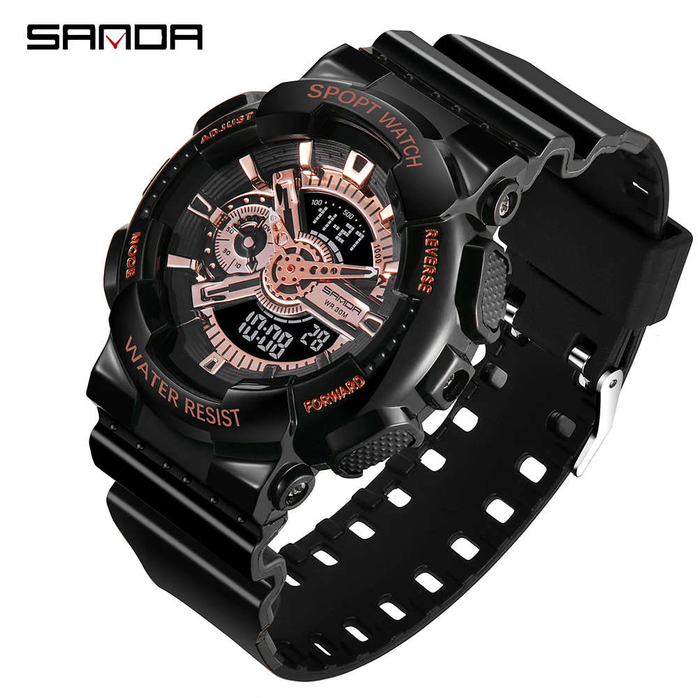 

Часы наручные SANDA Мужские Цифровые, модные многофункциональные водонепроницаемые спортивные в стиле милитари, со светодиодной подсветкой, ...
