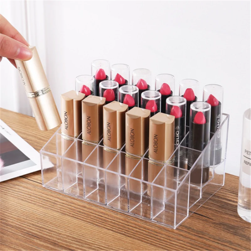 24 Grid Acrylic Makeup Organizer lipstick Holder Storage Box Cosmetic Stand Nail Polish make up organizer Tool | Дом и сад