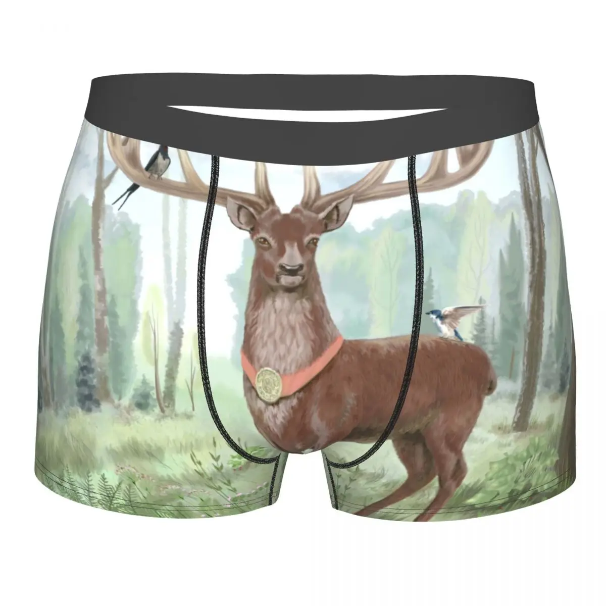 

Boxershorts Men Comforable Panties Set Watercolor Proud Deer Standing In The Woods With Horns Birds Underwear Man Boxer