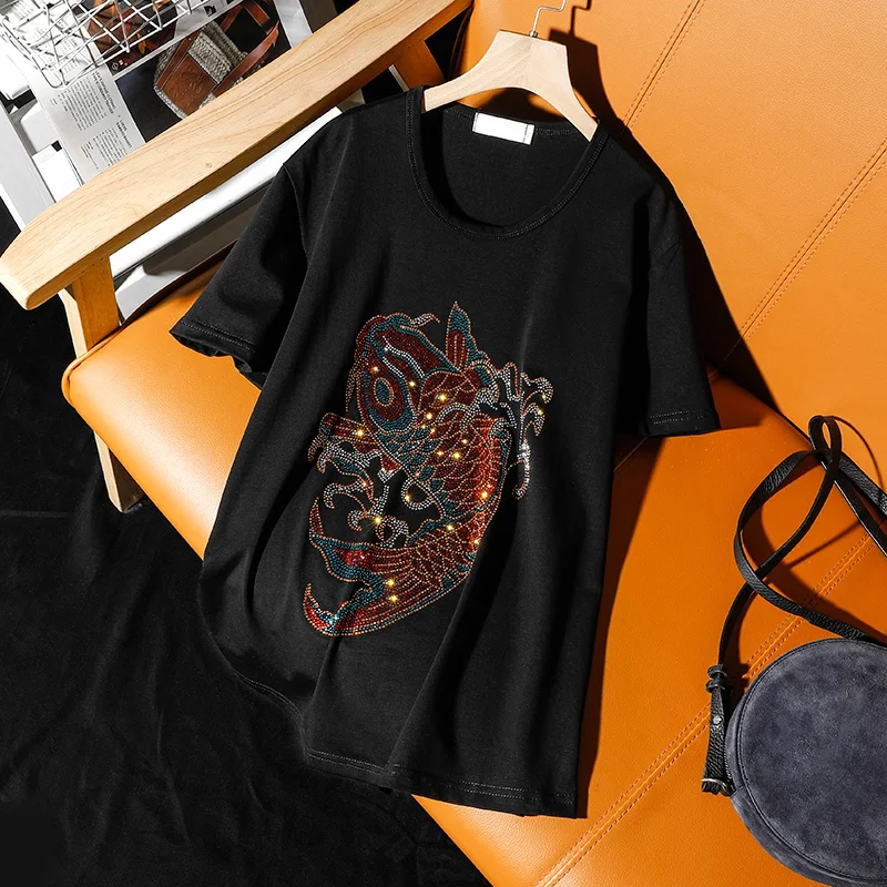 Street leisure new fashion Koi hot diamonds short-sleeve t-shirt women summer 2021 loose Round neck Breathable tops pullovers
Street leisure new fashion Koi hot diamonds short-sleeve t-shirt women summer 2021 loose Round neck Breathable tops pullovers