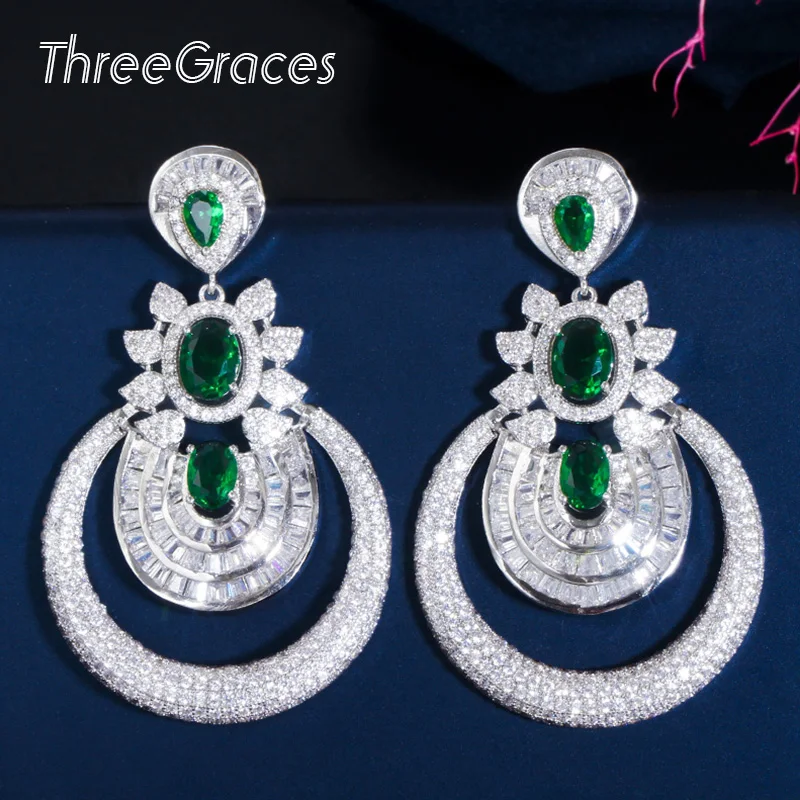ThreeGraces 2020 Women Wedding Jewelry Silver Plated Sparkling Green Cubic Zirconia Crystal Big Long Drop Ethnic Earrings ER433
ThreeGraces 2020 Women Wedding Jewelry Silver Plated Sparkling Green Cubic Zirconia Crystal Big Long Drop Ethnic Earrings ER433