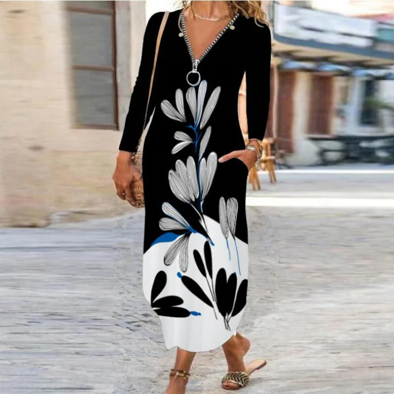Vintage Floral Print Boho Dress Women Long Maxi Dress Office Lady Autumn Dress Vestidos Long Sleeve V-neck Zipper Female Dresses
Vintage Floral Print Boho Dress Women Long Maxi Dress Office Lady Autumn Dress Vestidos Long Sleeve V-neck Zipper Female Dresses