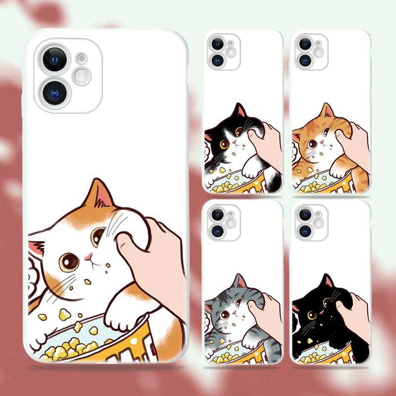 

Phone Cases For Apple iPhone 12 11 Pro MAX Mini 6 6S 7 8 Plus X XS XR For 12 11 Pro MAX SE 2020 Funda Cute Greedy Cat Coque