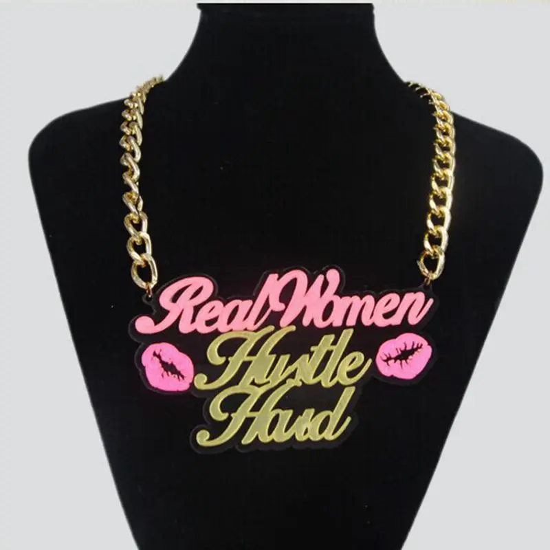 

Hip Hop Acrylic Pink Lips Letter Geometric Necklace For Women Choker Pendant Night Club Fashion Jewelry