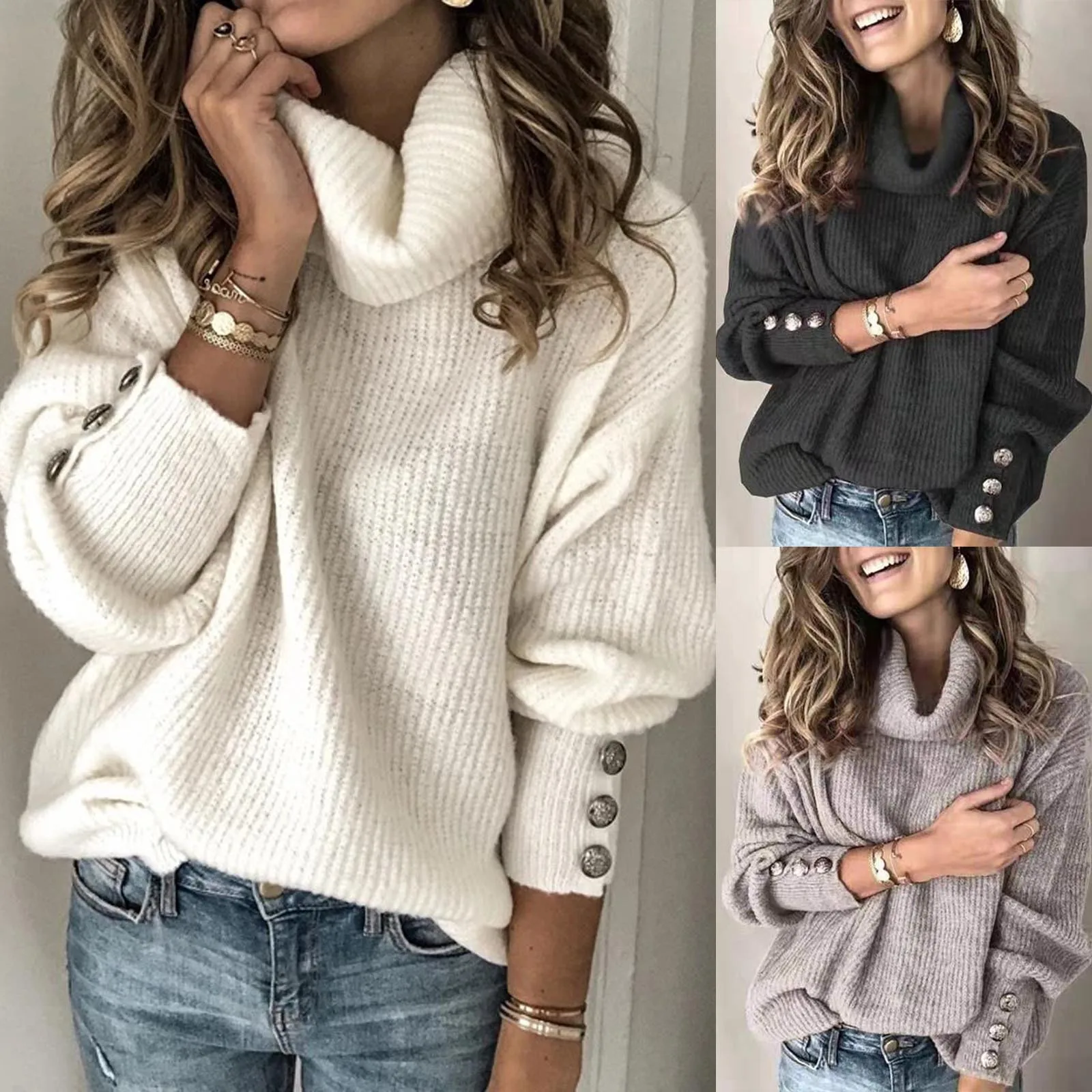 Autumn Winter Women Sweaters Elegant Solid Color High Collar Knitted Sweater Fashion Button Long Sleeve Pullover Tops Plus Size
Autumn Winter Women Sweaters Elegant Solid Color High Collar Knitted Sweater Fashion Button Long Sleeve Pullover Tops Plus Size