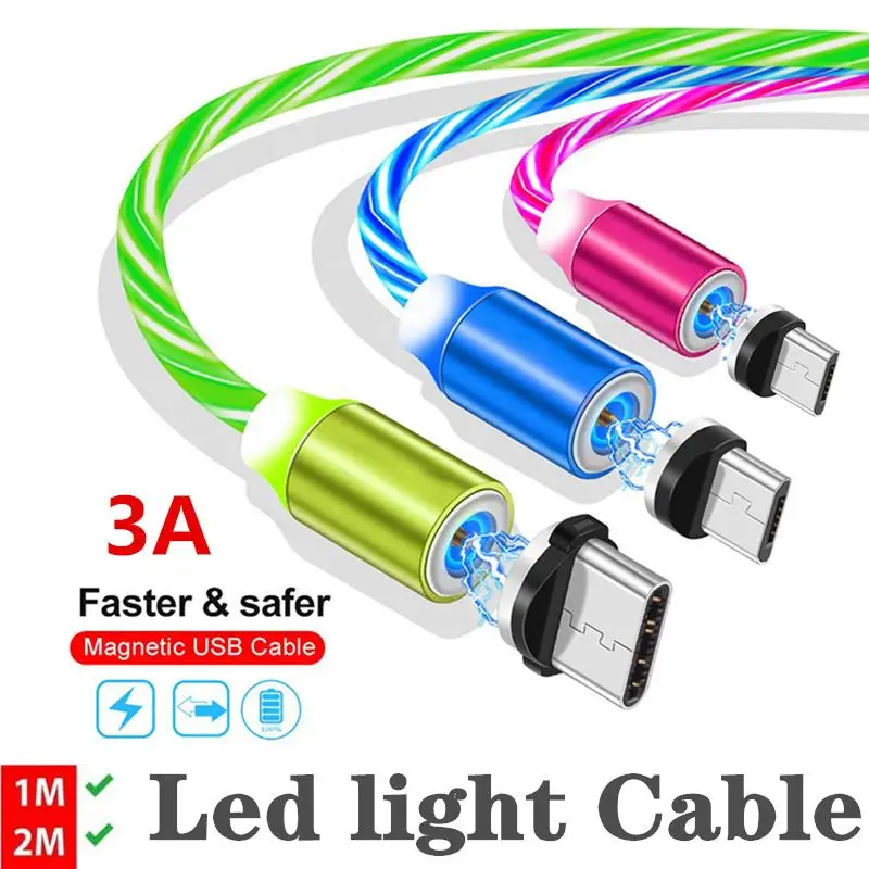 3a Led Glow Flowing Magnetic Charger Cable Micro Type C 8 Pin Cable For iphone Samsung Android Luminous Magnet Charging Wire
3a Led Glow Flowing Magnetic Charger Cable Micro Type C 8 Pin Cable For iphone Samsung Android Luminous Magnet Charging Wire