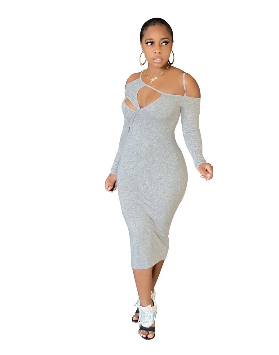 Sexy Cut Out Off Shoulder Dress Long Sleeve Hollow Out Club Dresses Spring Autumn Home Casual Wear Grey Color Robe Long Dress
Sexy Cut Out Off Shoulder Dress Long Sleeve Hollow Out Club Dresses Spring Autumn Home Casual Wear Grey Color Robe Long Dress