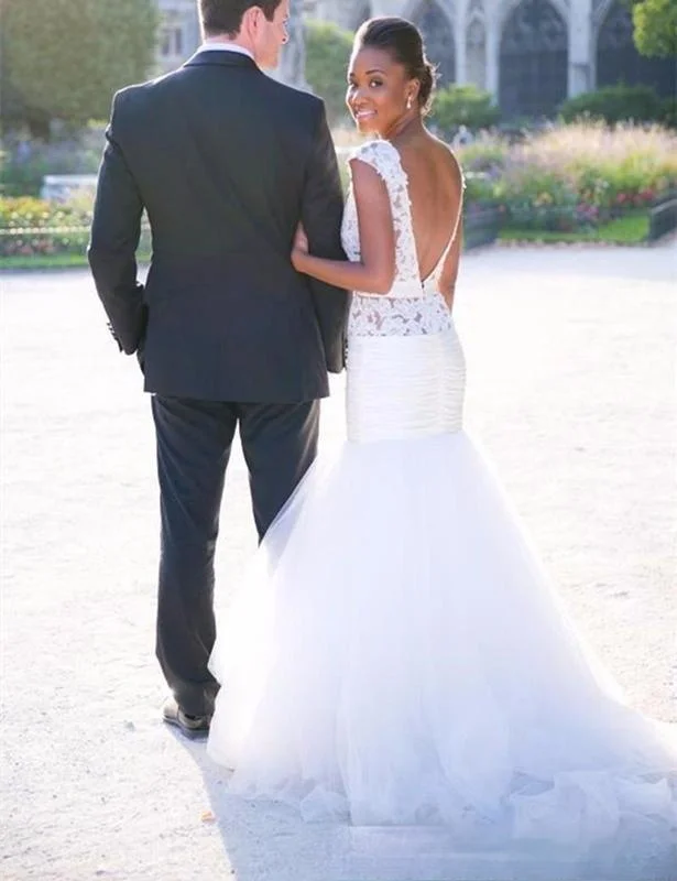 Sexy Beaded Mermaid Wedding Dress Scoop Neck Cap Sleeves Sashes Lace Wedding Gowns Plus Size Wedding Dress Backless vestido 
Sexy Beaded Mermaid Wedding Dress Scoop Neck Cap Sleeves Sashes Lace Wedding Gowns Plus Size Wedding Dress Backless vestido