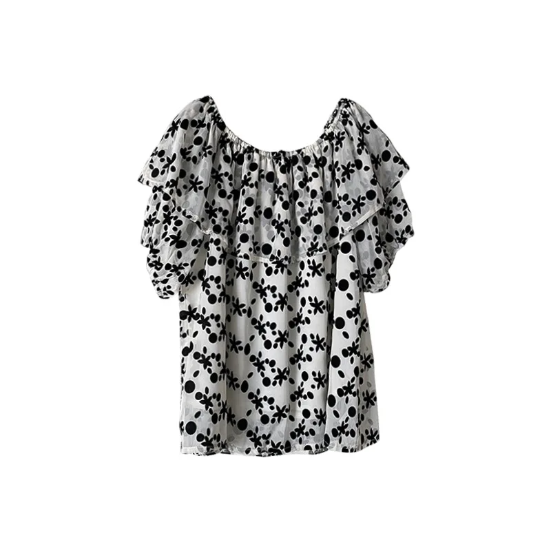 2021 summer new fashion velvet polka dot shoulder top women Korean version loose short-sleeved top 
2021 summer new fashion velvet polka dot shoulder top women Korean version loose short-sleeved top