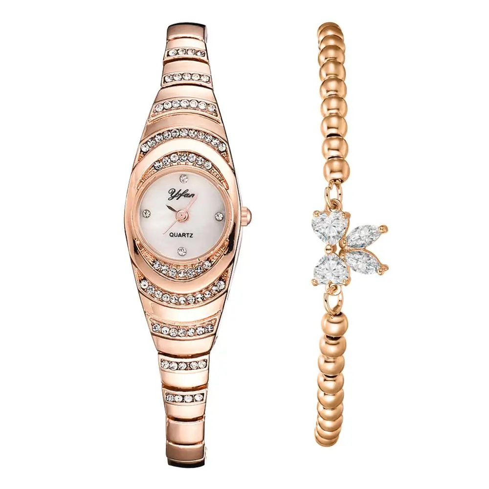 2 шт./компл. модные женские часы тонкие Стразы Серебряные браслет для женщин