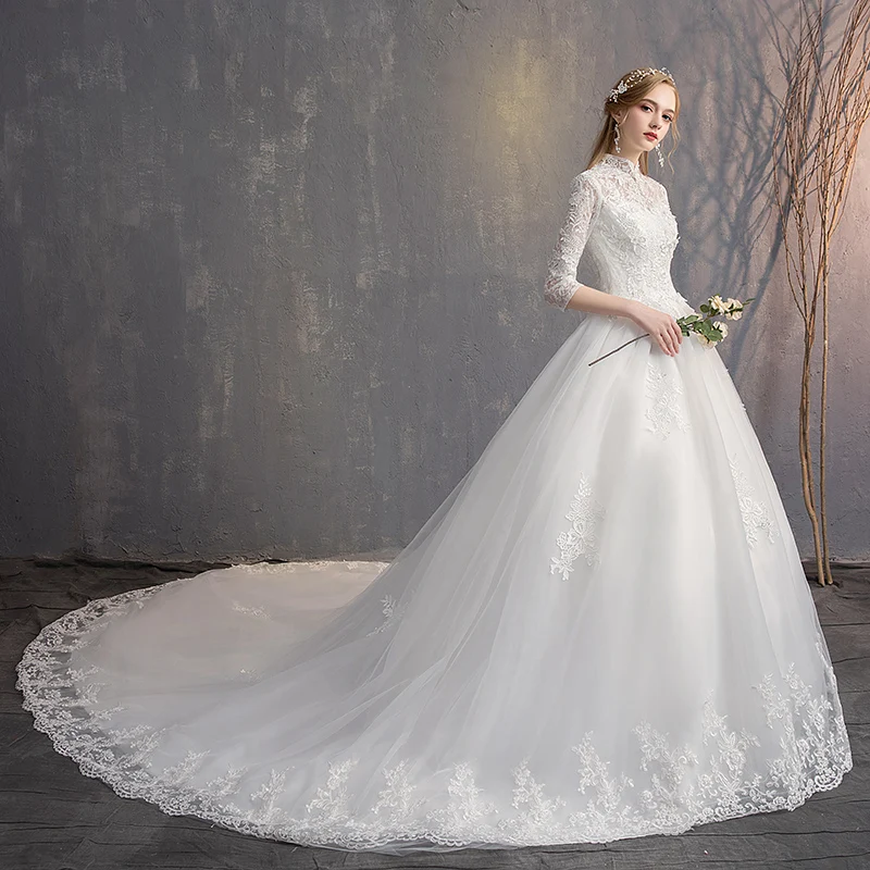 Princess Ball Gown Wedding Dress high neck bride dress lace up plus size robe de mariee Lace beading Wedding Bridal Gown
Princess Ball Gown Wedding Dress high neck bride dress lace up plus size robe de mariee Lace beading Wedding Bridal Gown