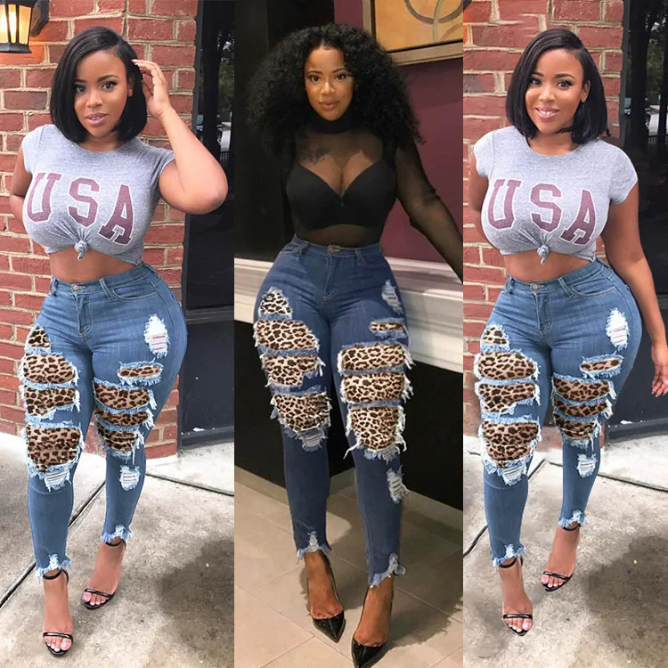 Fashion Women's Jeans Ripped Leopard Print Patchwork High Waist Slim plus size jeans pants for women Plus size jeans
Fashion Women's Jeans Ripped Leopard Print Patchwork High Waist Slim plus size jeans pants for women Plus size jeans