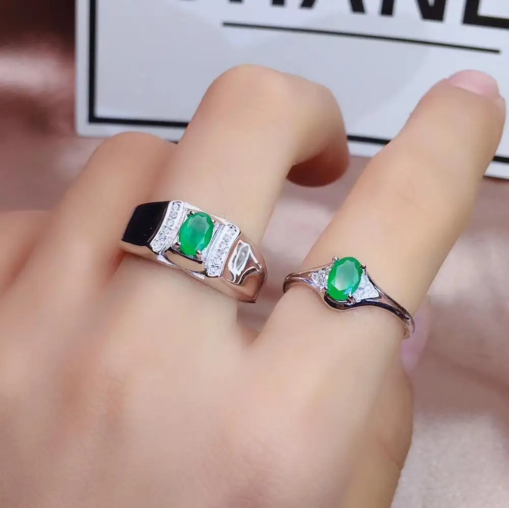 

Модное кольцо для пары: зеленое Изумрудное кольцо для женщин и мужчин, ювелирное изделие из натурального камня, Настоящее серебро 925 пробы, х...