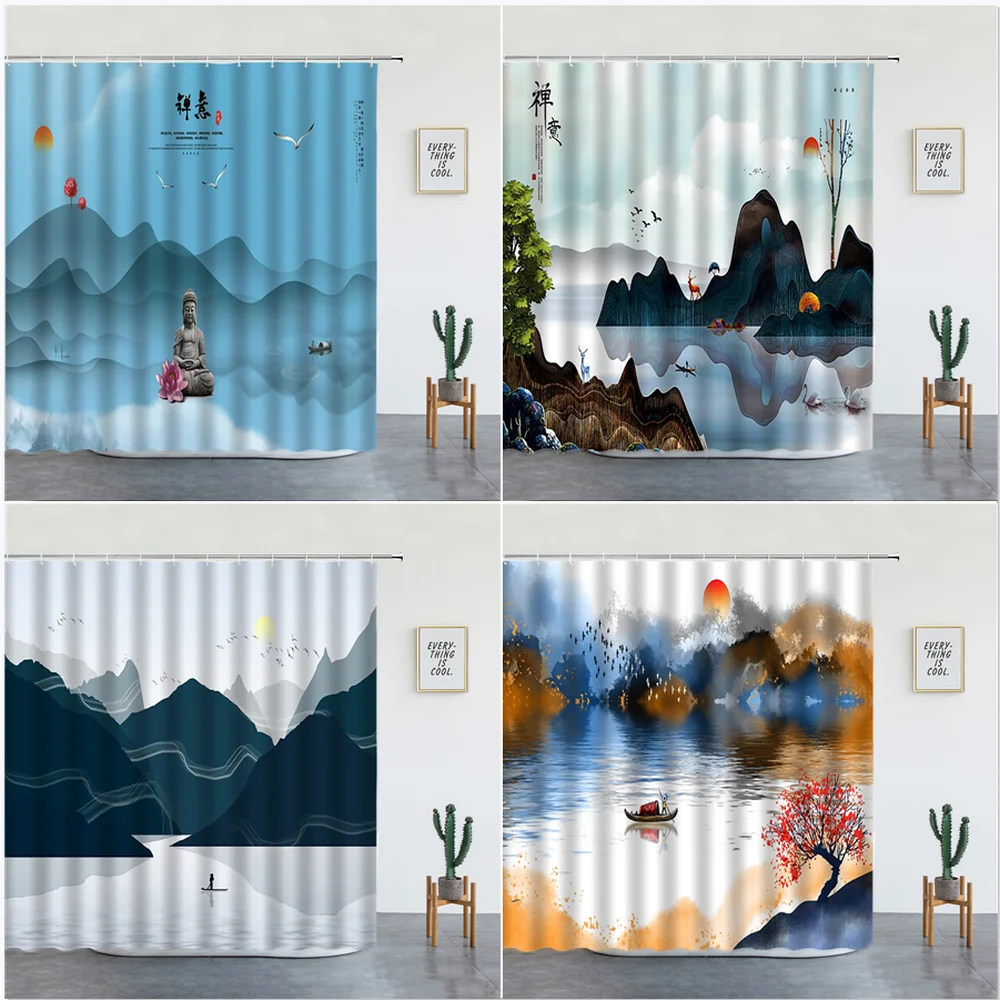 Chinese Style Landscape Shower Curtains Set China Ink Painting Sun Mountain Forest Luxury Bathroom Decor Screen Hooks Washable
Chinese Style Landscape Shower Curtains Set China Ink Painting Sun Mountain Forest Luxury Bathroom Decor Screen Hooks Washable