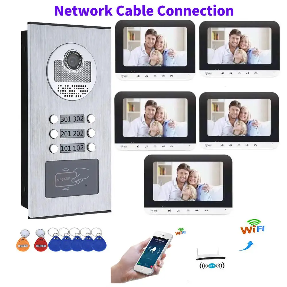 APP Remote Unlock Video Door Intercom 7 Inch Monitor Network Cable WIFI Video Doorbell Phone Intercom RFID Access Camera System
APP Remote Unlock Video Door Intercom 7 Inch Monitor Network Cable WIFI Video Doorbell Phone Intercom RFID Access Camera System