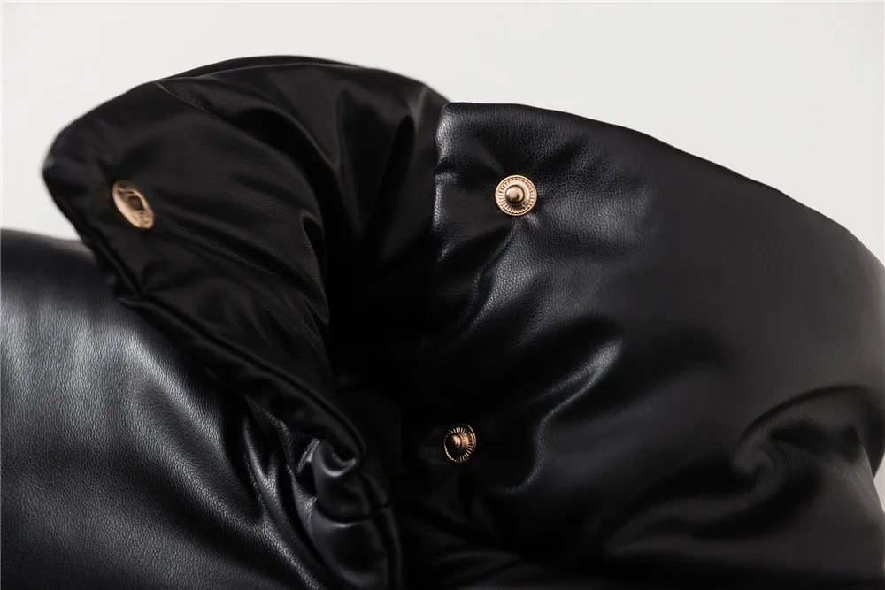 Women Black Jacket Faux Leather Turtleneck Long Sleeve Buttons Winter New Female Casual Short Coat with Pockets
Women Black Jacket Faux Leather Turtleneck Long Sleeve Buttons Winter New Female Casual Short Coat with Pockets