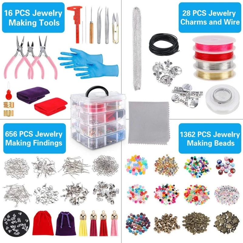 J2FE 2062Pcs Jewelry Making Supplies Kit with Assorted Beads Charms Findings Wire Cord Pliers for Necklace Bracelet Earrings DIY
J2FE 2062Pcs Jewelry Making Supplies Kit with Assorted Beads Charms Findings Wire Cord Pliers for Necklace Bracelet Earrings DIY