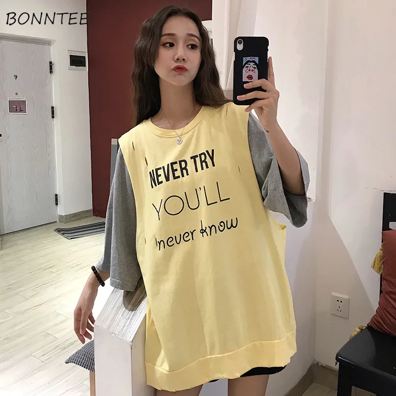 Женские футболки из хлопка с имитацией двух частей три четверти элегантные женские лоскутные Футболки с круглым вырезом Harajuku с буквенным п...
Женские футболки из хлопка с имитацией двух частей три четверти элегантные женские лоскутные Футболки с круглым вырезом Harajuku с буквенным п...