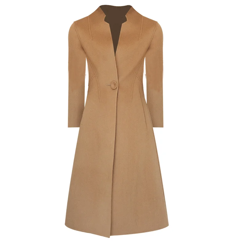 

Осенне-зимнее кашемировое пальто с воротником-стойкой, женское приталенное двухстороннее шерстяное пальто на одной пуговице