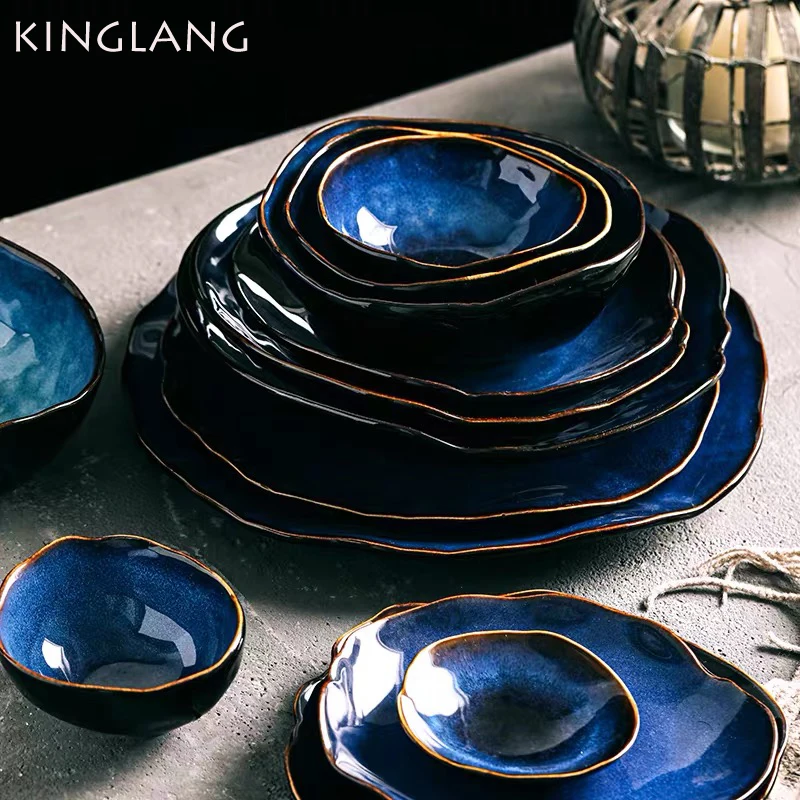 Набор посуды KINGLANG на 1/2/4 человек керамика голубого цвета набор неправильной