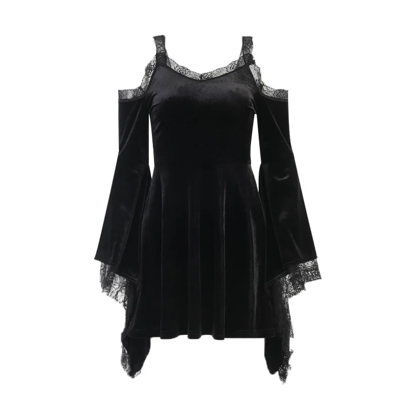 Lace Autumn Dress Goth Flare Sleeve Black Dress Women Aesthetic Velvet Vintage Off Shoulder dollskill Elegant Party Dress new
Lace Autumn Dress Goth Flare Sleeve Black Dress Women Aesthetic Velvet Vintage Off Shoulder dollskill Elegant Party Dress new