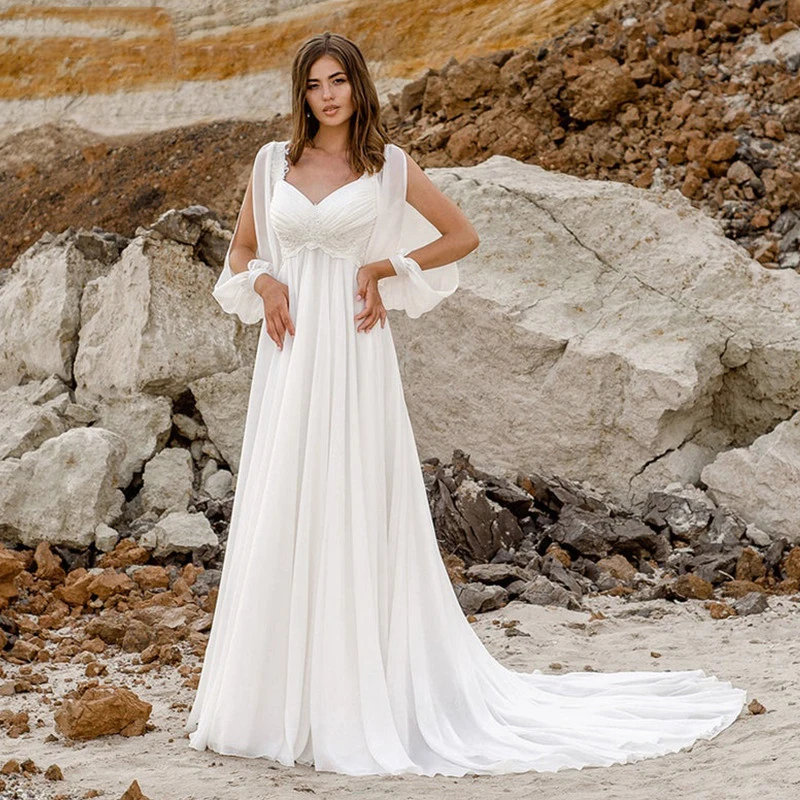 Empire Wedding Dress Boho Chiffon Appliqued A Line Long Sleeves Corset Closure Bridal Gown Custom Made Plus Size Robe De Mariee
Empire Wedding Dress Boho Chiffon Appliqued A Line Long Sleeves Corset Closure Bridal Gown Custom Made Plus Size Robe De Mariee