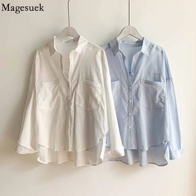 Autumn Turn-down Collar White Shirts for Women 2021 New Double Pocket Office Lady Blouses Cotton Linen Tops Mujer Shirt 16307 
Autumn Turn-down Collar White Shirts for Women 2021 New Double Pocket Office Lady Blouses Cotton Linen Tops Mujer Shirt 16307