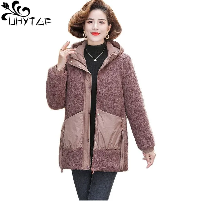 UHYTGF Mother 5XL Plus Size Jacket Women's Sheep Shearing Casual Warm Autumn Winter Cotton Coat Korean Loose Parker Female 1654 
UHYTGF Mother 5XL Plus Size Jacket Women's Sheep Shearing Casual Warm Autumn Winter Cotton Coat Korean Loose Parker Female 1654