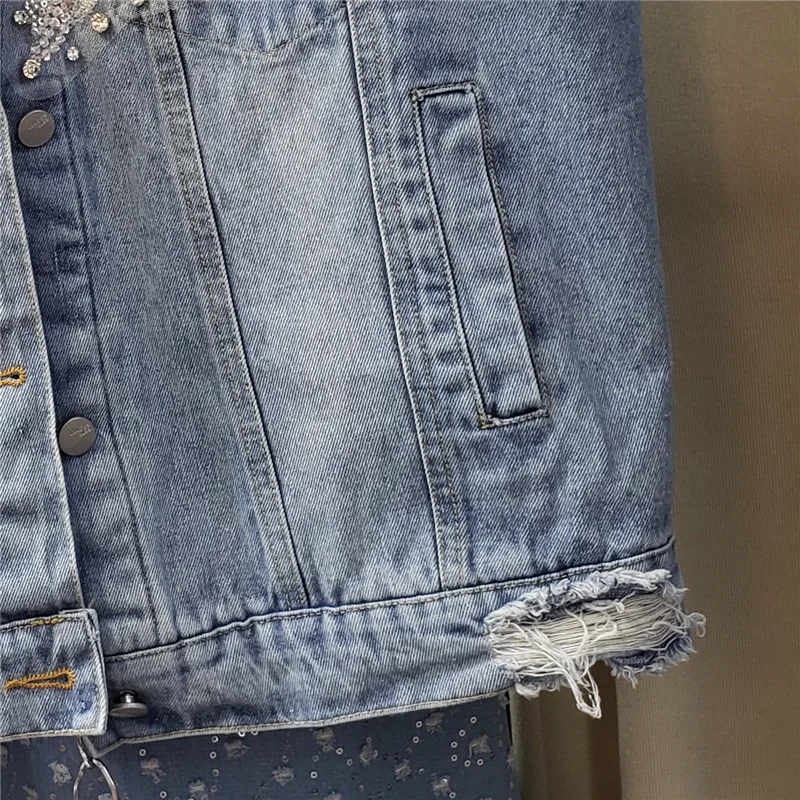 Heavy Work Beaded Diamond Sequin Chic Net yarn Patchwork Jeans Vest Women Frayed Hole Sleeveless Top Casual Harajuku Spring 2021
Heavy Work Beaded Diamond Sequin Chic Net yarn Patchwork Jeans Vest Women Frayed Hole Sleeveless Top Casual Harajuku Spring 2021