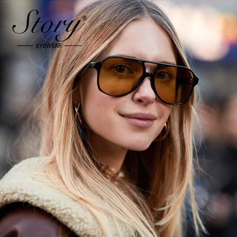 

STORY Trendy Classic Pilot Sunglasses Women Men 2021 Brand Design Fashion Vintage Orange Lens Aviation Sun Glasses UV400 S40032N