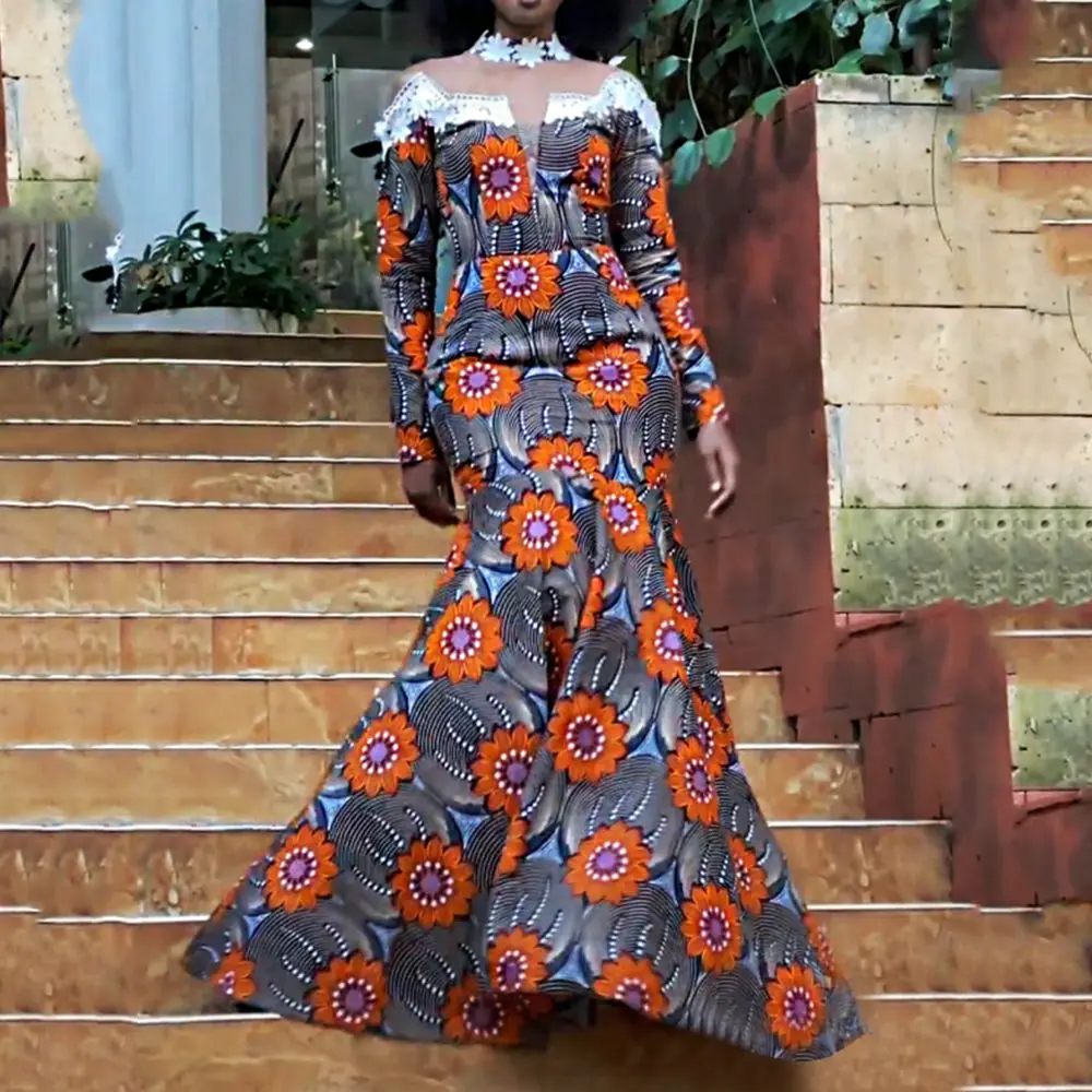 Spring Summer 2021 African Oversize Fashion Western Style High Waist Printing Lace Splicing Perspective Mermaid Women's Dress
Spring Summer 2021 African Oversize Fashion Western Style High Waist Printing Lace Splicing Perspective Mermaid Women's Dress