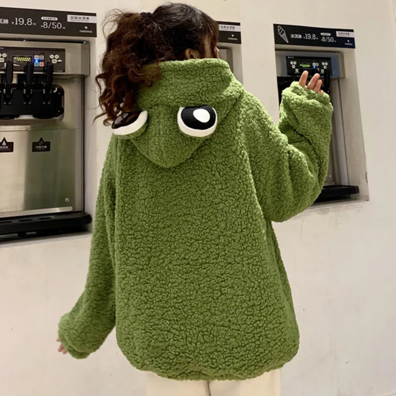 2021 Autumn Winter Frog Eyes Hooded Sweatshirt Zip-up Plush Fleece Oversized Hoodies Women Thicken Keep Warm Kawaii Outwear Top
2021 Autumn Winter Frog Eyes Hooded Sweatshirt Zip-up Plush Fleece Oversized Hoodies Women Thicken Keep Warm Kawaii Outwear Top