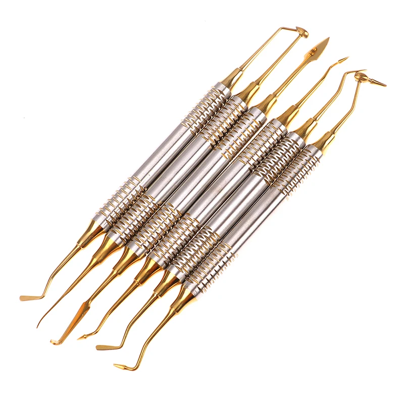 6pcs Dental Composite Resin Filling Spatula Titanium plated Head Resin Filler Set thick handle Restoration set Dental Instrument
6pcs Dental Composite Resin Filling Spatula Titanium plated Head Resin Filler Set thick handle Restoration set Dental Instrument