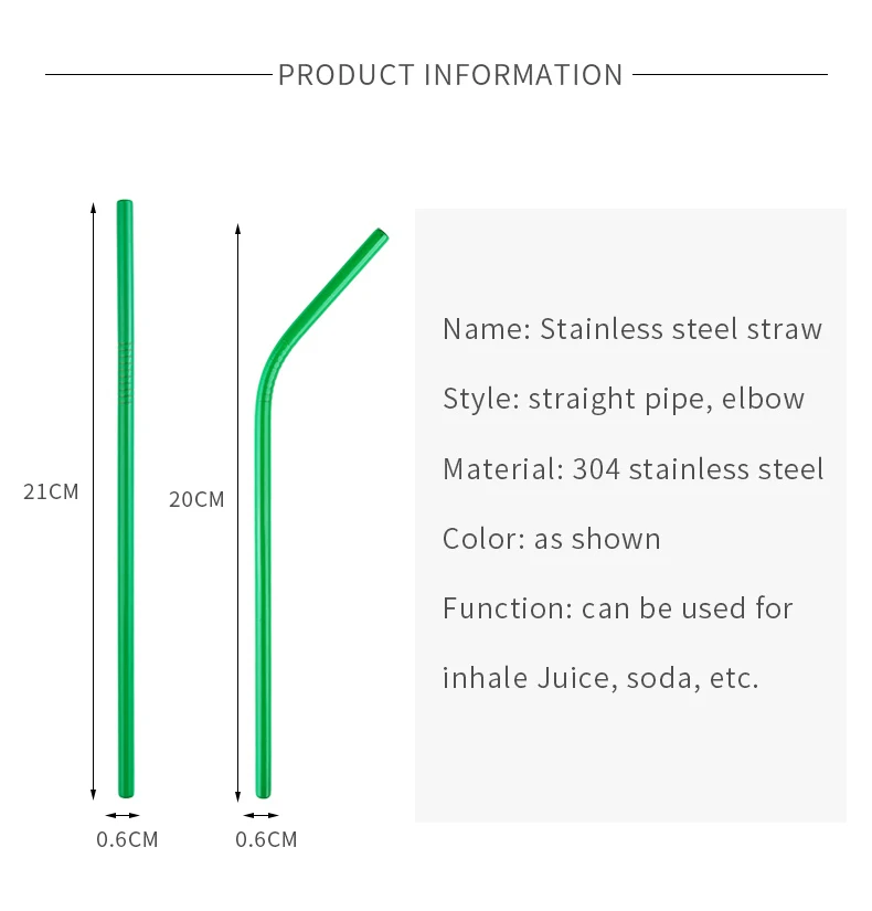 6*215mm Colorful 304 Stainless Steel Drinking Straw Eco-friendly Reusable Metal Bent Straws Set Party Favor Bar Accessory
6*215mm Colorful 304 Stainless Steel Drinking Straw Eco-friendly Reusable Metal Bent Straws Set Party Favor Bar Accessory